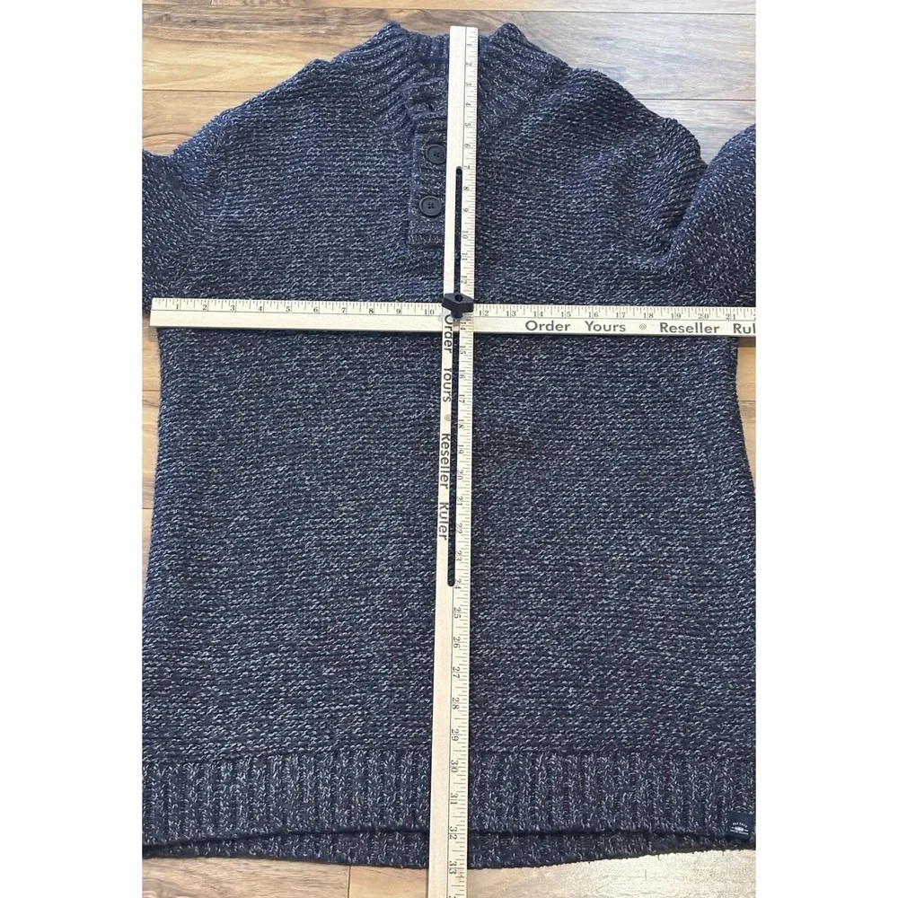 Fat Face Mens L Purple‎ Blue Cable Chunky Knit Sweater 1/4 Button Grandpacore